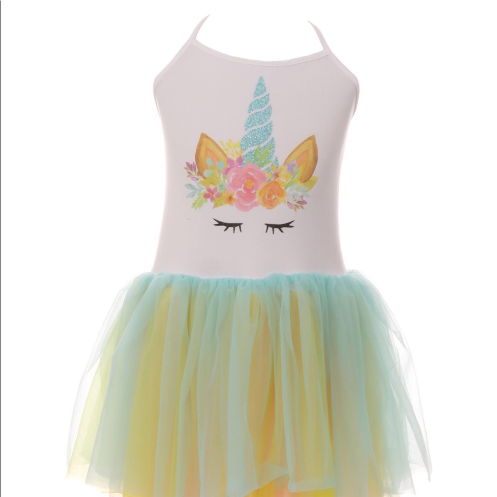 Little girls halter neck tutu tulle unicorn dress